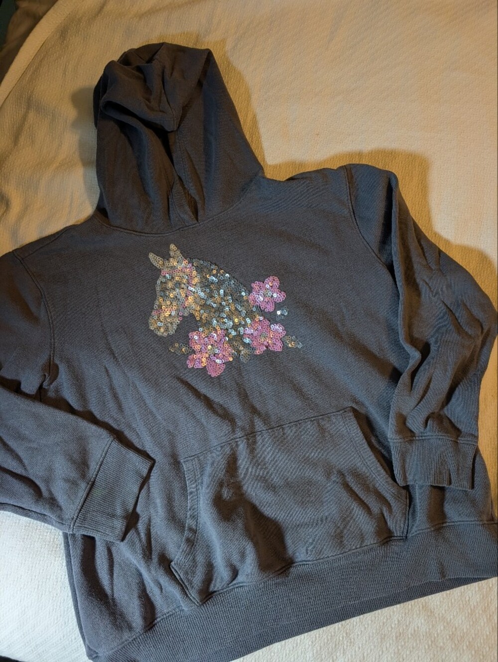 wonder nation Charcoal Hoodie with Pink and Silver Sequin Horse